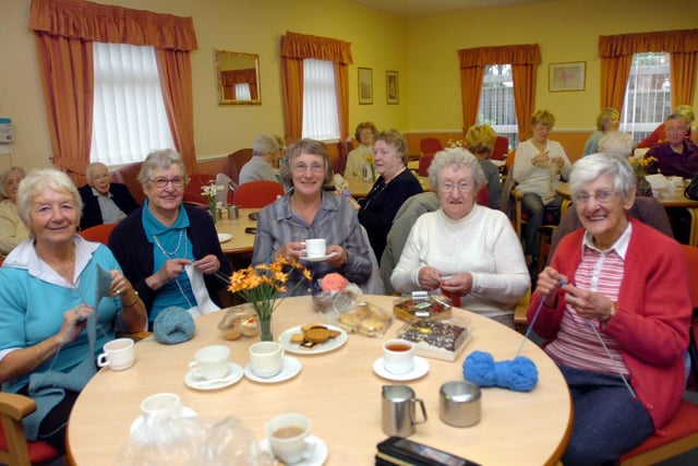 These sponsored knitters were having a great time as they raised money for the Childrens Society in 2008. And there were biscuits too!