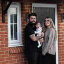 First-time homeowners Rebecca and Adam with baby Sophia at their home in Wingate.