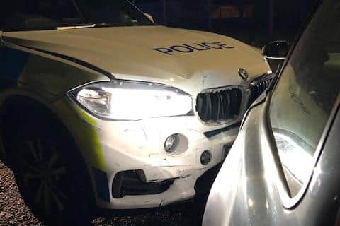 Connor Pounder deliberately reversed into the vehicles in his Volvo.