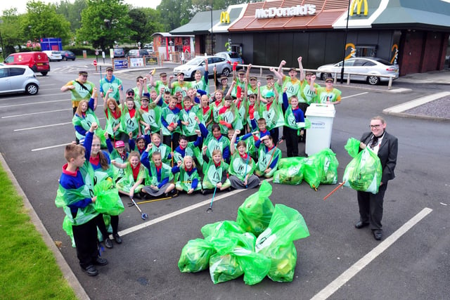 Stranton Primary Schools pupils with Denise Noble from Burn Road McDonald's took part in a litter pick in 2014.