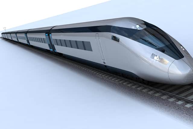 A computer-generated visual of a HS2 train which could travel at speeds of up to 250mph.