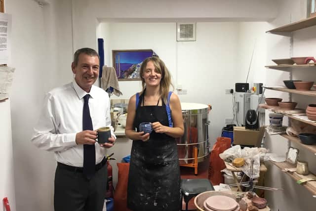 Mr Hill dropped in on Energy Hub tenant Louise Robinson of Louise Robinson Ceramics.