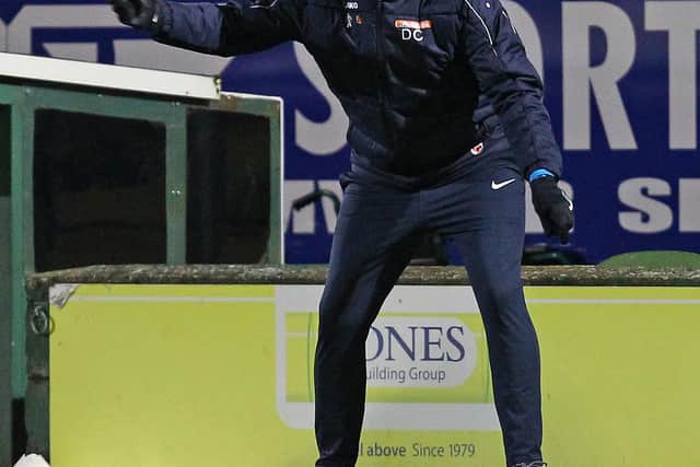 Dave Challinor urges his players on during the FA Cup match between Yeovil Town and Hartlepool United at Huish Park, Yeovil on Tuesday 12th November 2019. (Credit: Gareth Williams)