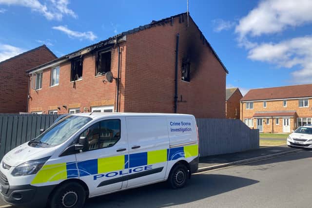 Police at the scene of the fire on Bishop Cuthbert, Hartlepool.