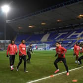 Middlesbrough players warm up ahead of their game against Coventry at St Andrew's.