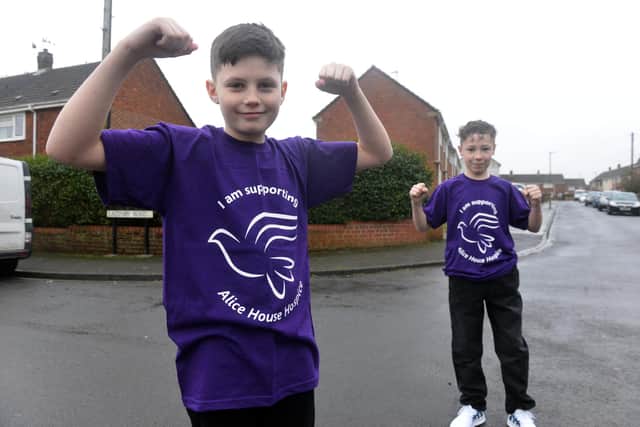 Jack Oliver, 11 and Rio Gooding, 13 (right) raised money for Alice House Hospice from their daily runs.
