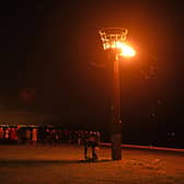 Hartlepool's Headland beacon lit up during a 2018 event to mark 100 years since the end of the First World War.