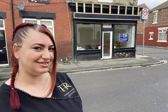 Terri Russell outside her new salon located in Mulgrave Road, Hartlepool.