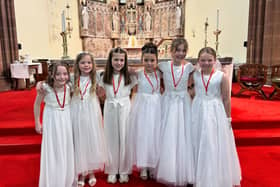 Six members of FC Hartlepool Under 9s at their first Holy Communion: Norah Robinson, Elyse O’Connell, Aria Wallace, Emily foreman, Jorgina Clark and Scarlett Nixon.