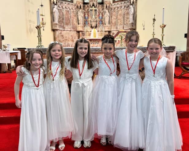 Six members of FC Hartlepool Under 9s at their first Holy Communion: Norah Robinson, Elyse O’Connell, Aria Wallace, Emily foreman, Jorgina Clark and Scarlett Nixon.