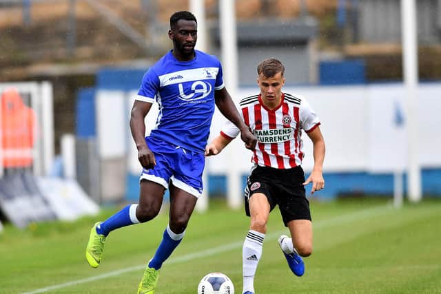 Gime Toure in action for Hartlepool United (photo: Frank Reid).