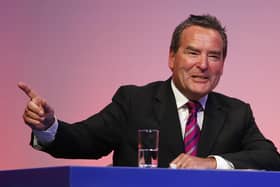 BOURNEMOUTH, ENGLAND - MARCH 19:  Jeff Stelling addresses the audience during Gillette Soccer Saturday Live with Jeff Stelling on March 19, 2012 at the Bournemouth International Centre in Bournemouth, England.  (Photo by Bryn Lennon/Getty Images)