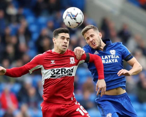 Middlesbrough midfielder Martin Payero is off the mark after goal against Cardiff City. (Photo by Morgan Harlow/Getty Images)