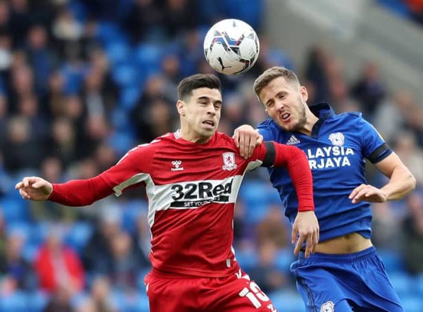 Middlesbrough midfielder Martin Payero is off the mark after goal against Cardiff City. (Photo by Morgan Harlow/Getty Images)
