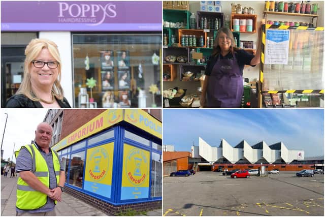 Clockwise from top left: Janice Auton of Poppys hairdressers and Totally Locally Hartlepool, Lesley Mulcahy of The Total Weight, Dave Hunter outside Bovis House and the market hall at Middleton Grange.