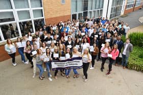 138 students sat their GCSE's at Wellfield School in Wingate. They celebrated their results with staff. Picture by FRANK REID