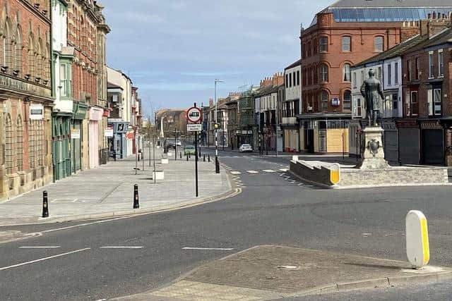 A deserted Church Street, in the centre of Hartlepool, on the first weekend after the coronavirus lockdown was imposed. It is likely to be far livelier when pubs reopen on July 4.