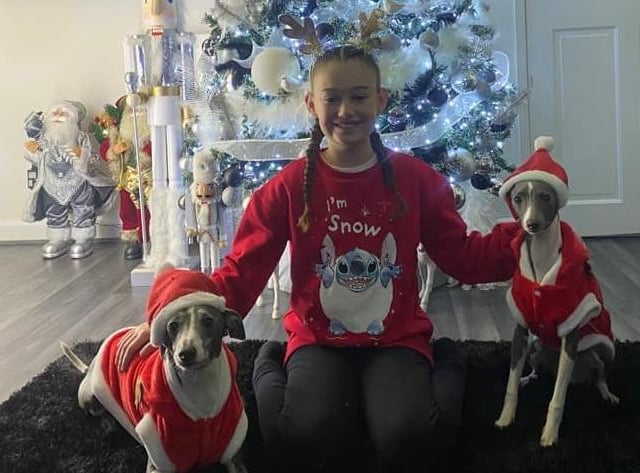 The whole Christmas crew! A big smile from Poppy, pictured with Rocco and Rolo.