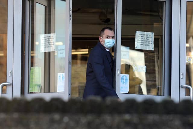 Mark Powell leaving Teesside Magistrates Court after he was sentenced of possessing the obscene video.