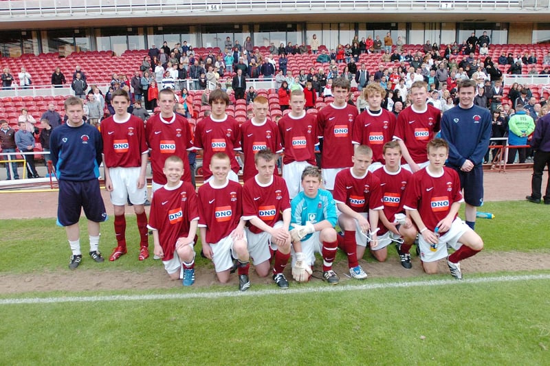 Hartlepool under 15s prepare to face Redcar and Cleveland under 15s in a football cup final played at Middlesbrough's Riverside Stadium in 2008.