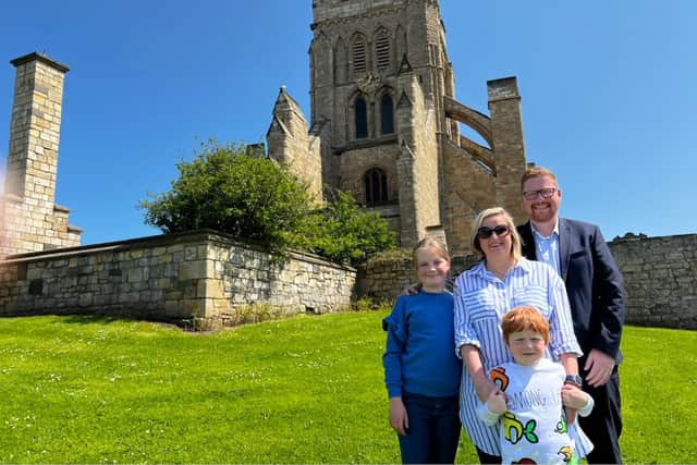 Jonathan Brash, Labour's Parliamentary candidate for Hartlepool, with his family.