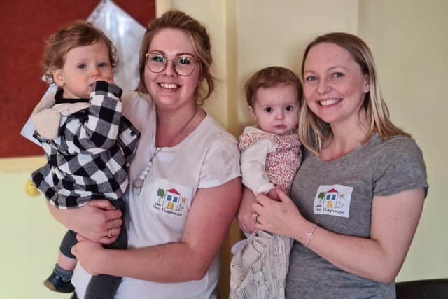 Victoria with her one-year-old son Huey an Laura (right) with her ten-month-old daughter Clara at the launch event.