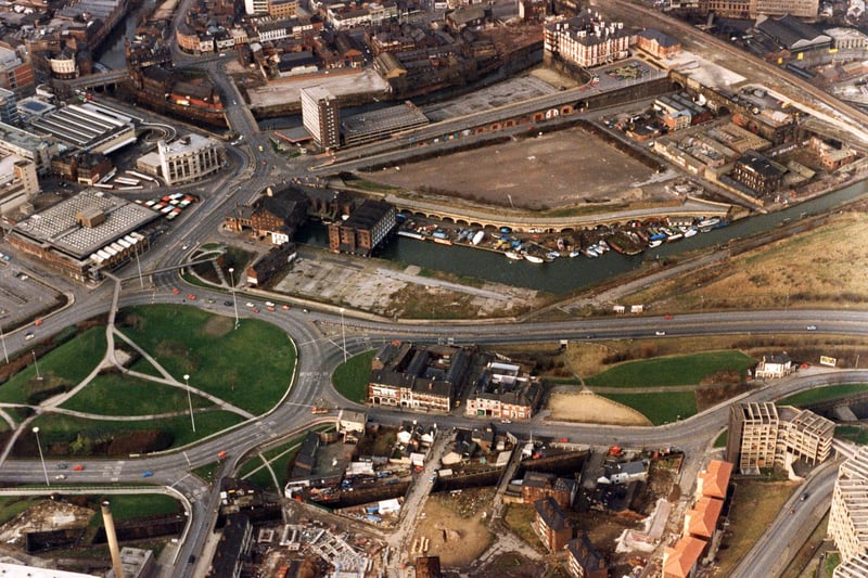 Looking down on the Canal Basin, Sheffield in the 1990s