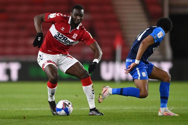 Middlesbrough player Yannick Bolasie in action for Middlesbrough against Preston.