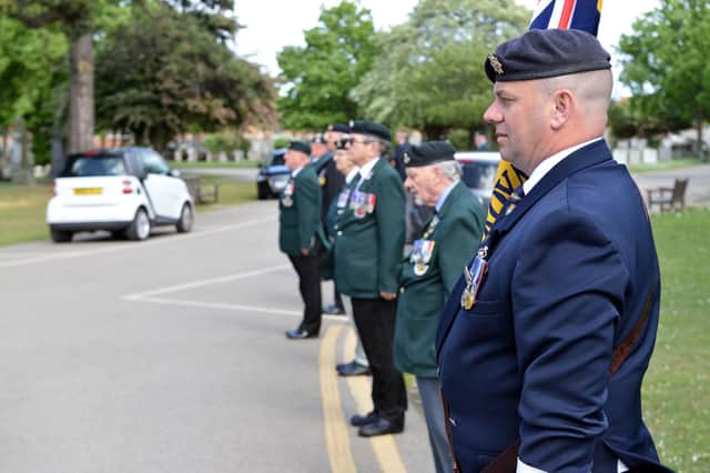Standard bearers during the funeral service for John William Reeve at Stranton Crematorium. Picture by FRANK REID