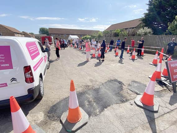 A mobile Covid vaccine clinic in the car park at St Aidan's Church, in Hartlepool, earlier this summer. Picture by FRANK REID