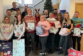 Miller Homes employees pictured with the gifts for NHS North Tees & Hartlepool NHS Foundation Trust.