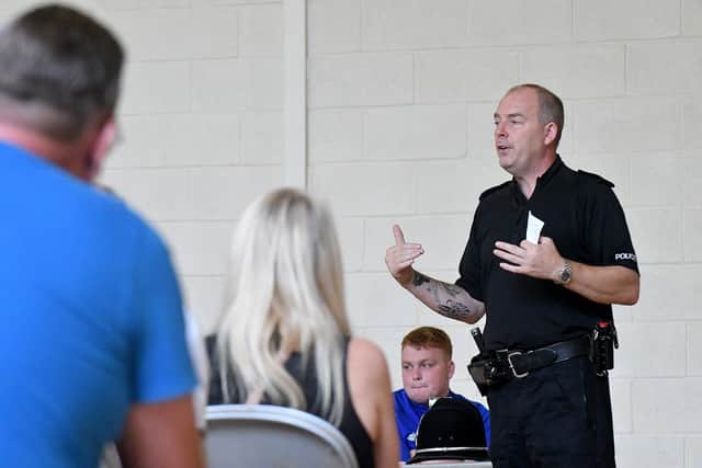 Temporary Chief Inspector Mark Haworth addressing the public meeting held in the Belle Vue Community Centre, Hartlepool.  Picture by FRANK REID.