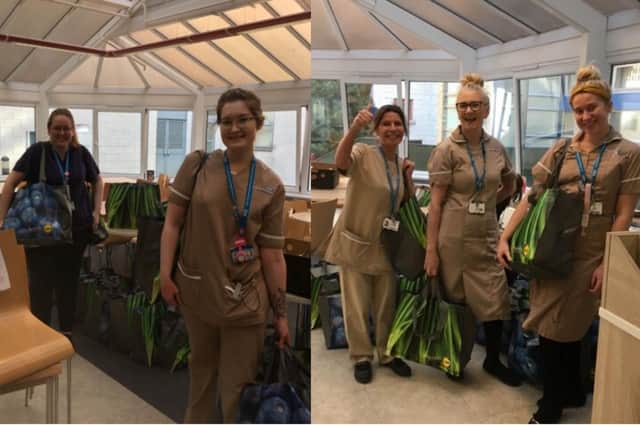 NHS staff in Sunderland receiving their free fruit and veg.