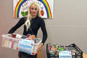 Open Jar staff member Sophie Roggers dropping off the donations at Hartlepool Foodbank.