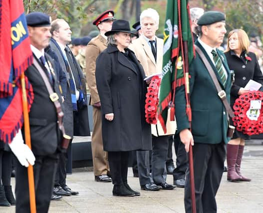 Jill Mortimer at the Service of Remembrance in Victory Square on Remembrance Sunday, during which she laid a wreath in tribute to the fallen. Picture by Frank Reid