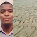 A poignant beach tribute was made in honour of Gabriel Kariuki, left, after his body was found at Seaton Carew.