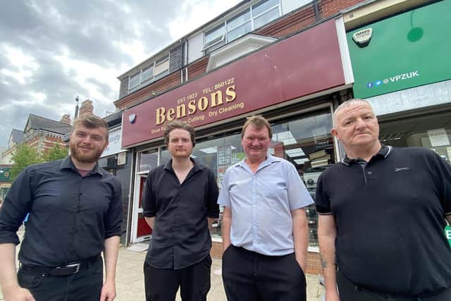 Left to right: Shaun, Geoff and Liam Carr with long-time employee Ian Corser outside Bensons in York Road, Hartlepool. Picture by FRANK REID