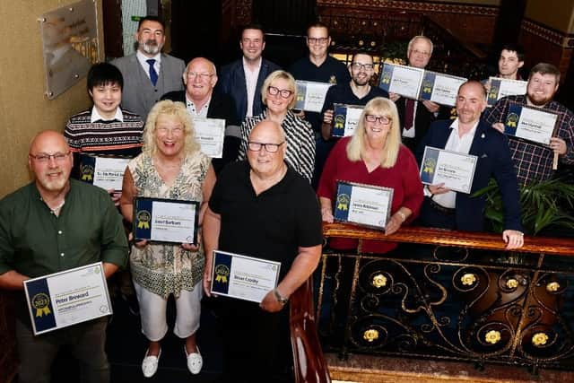 David Cairns (back row third from left) with other award winners at the North East Ambulance Service volunteer awards ceremony.