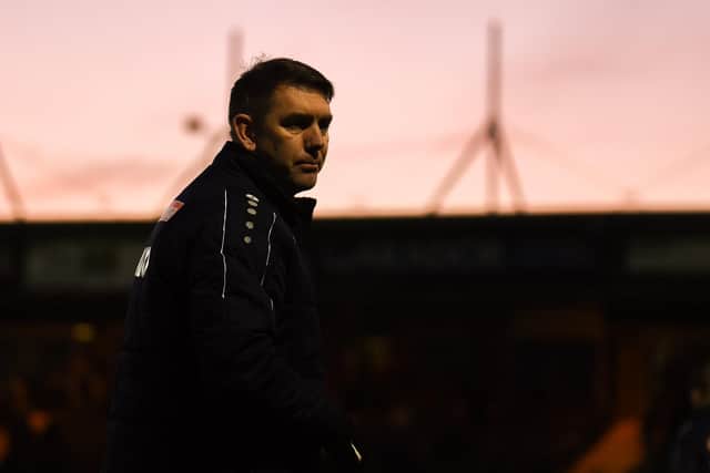 Hartlepool United manager Dave Challinor during the Vanarama National League match between Yeovil Town and Hartlepool United at Huish Park, Yeovil on Saturday 18th January 2020. (Credit: Paul Paxford | MI News & Sport)