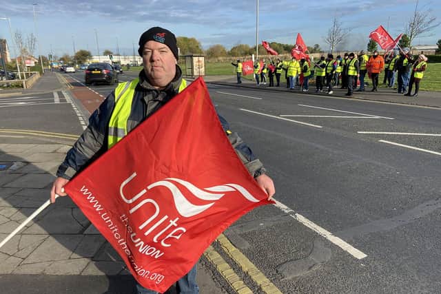 Chris Whelan vice chair of the Unite branch 302/19 outside the Stagecoach depot on Brenda Road, Hartlepool. Picture by FRANK REID