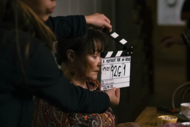 Frances Barber gets ready to start shooting.