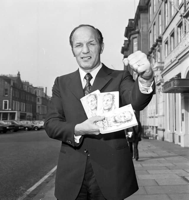 British heavyweight boxer Henry Cooper in Edinburgh to publicise his autobiography in April 1974.