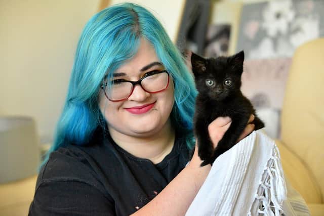 Amber Clayton, of Second Chance - Hartlepool Cat Rescue with Chance the kitten. Picture by FRANK REID
