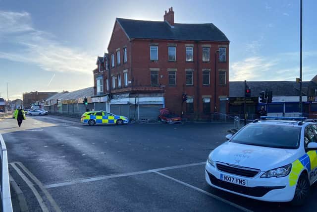 Police on the scene of the incident at the junction of Raby Road, Hart Lane and Middleton Road.