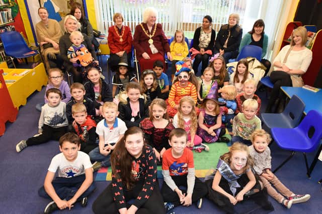 The Mayor and Mayoress of Hartlepool Coun. Mary Fleet and Coun. Sheila Griffin presented medals and certificates at Throston Grange Library to some of those who took part in a reading challenge over the school summer holidays in 2015.