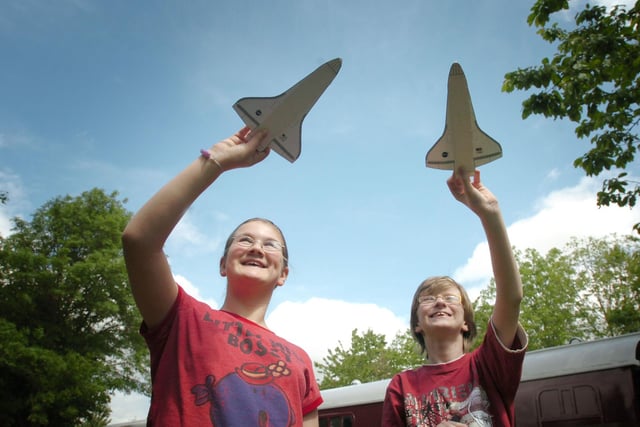 Ellie McHale and Dominic Fowler with their space shuttles in 2009. Remember this?