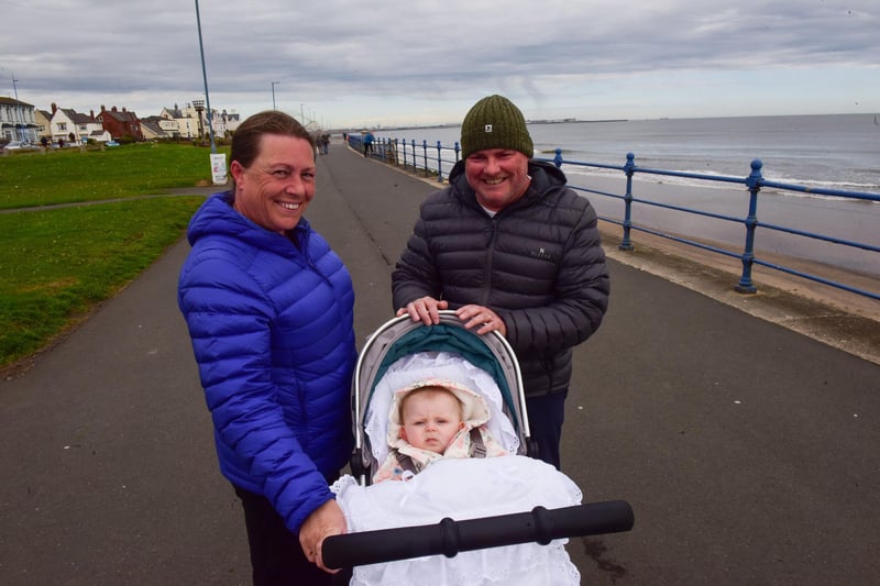 Alan and Andrea Popplewell and grand daughter Rosie Kestar at Seaton Carew on Tuesday.
