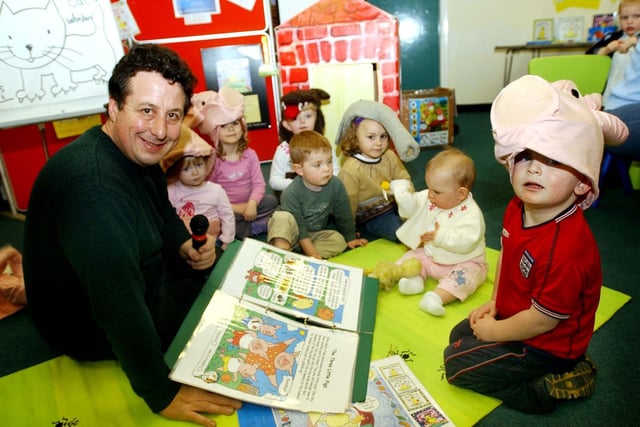 Children got into character for a session with author Steve Weatherill in 2004.