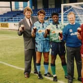 Former Hartlepool United manager Viv Busby, far right, is pictured at the launch of a new sponsorship deal between the club and Camerons Brewery in 1993.