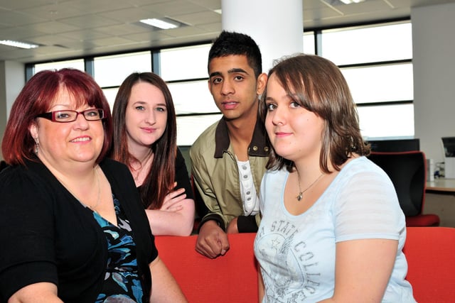 Barbara Old with Hartlepool College of Further Education students  Rebecca Wilson, Naman Hussain and Emily Armstrong in 2011.
